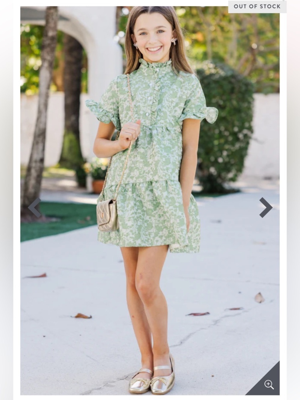 Shop the Mint Mya Green Floral Brocade Dress Girls Size 5-6 - Picture 2 of 14